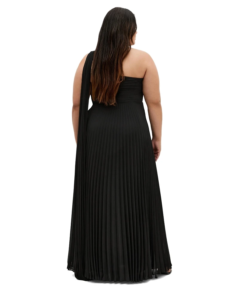 City Chic Plus Eloura One Shoulder Pleat Maxi Dress