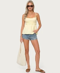 Edikted Women's Zepher Scoop Neck Lettuce-Edge Cotton-Blend Tank Top