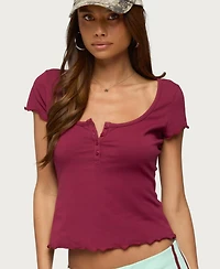 Edikted Women's Lilibeth Henley T Shirt