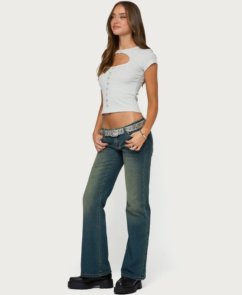 Edikted Women's Tyla Short-Sleeve Cropped Keyhole-Cutout Top