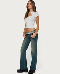 Edikted Women's Tyla Short-Sleeve Cropped Keyhole-Cutout Top