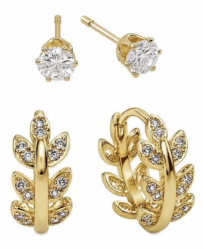 and Now This Cubic Zirconia Duo Stud Leaf Hoop Earrings