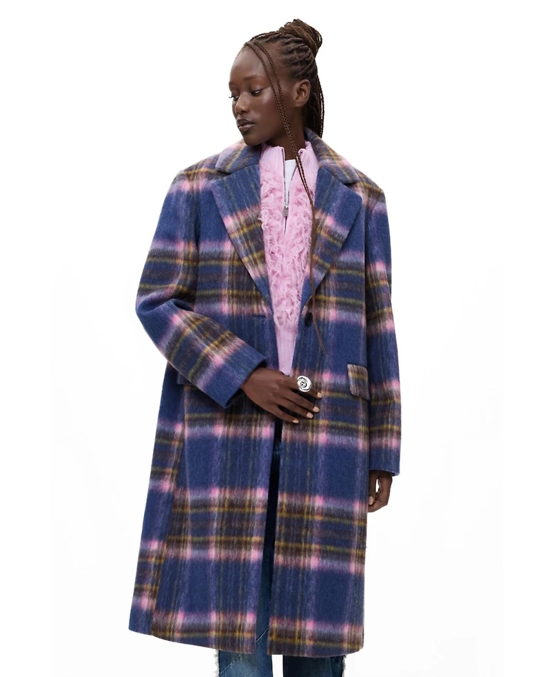 Desigual Women's Long Plaid Wool-Blend Coat