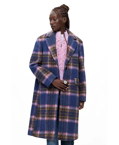 Desigual Women's Long Plaid Wool-Blend Coat