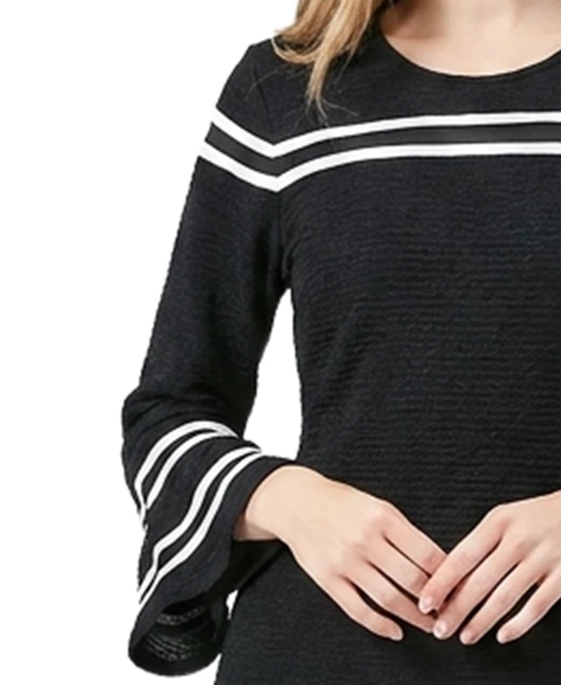 Ny Collection Petite Long Bell Sleeve Dress With Mesh Insets