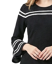 Ny Collection Petite Long Bell Sleeve Dress With Mesh Insets