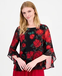 Kasper Women's Ruffle 3/4-Sleeve Boat Neck Floral Blouse