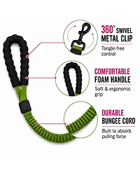 ProMounts 2-Pack Shock Absorbing Bungee Dog Leash Set - Heavy Duty Foam Handle, Elastic Leashes with Metal Swivel Clip, Pink and Green Included
