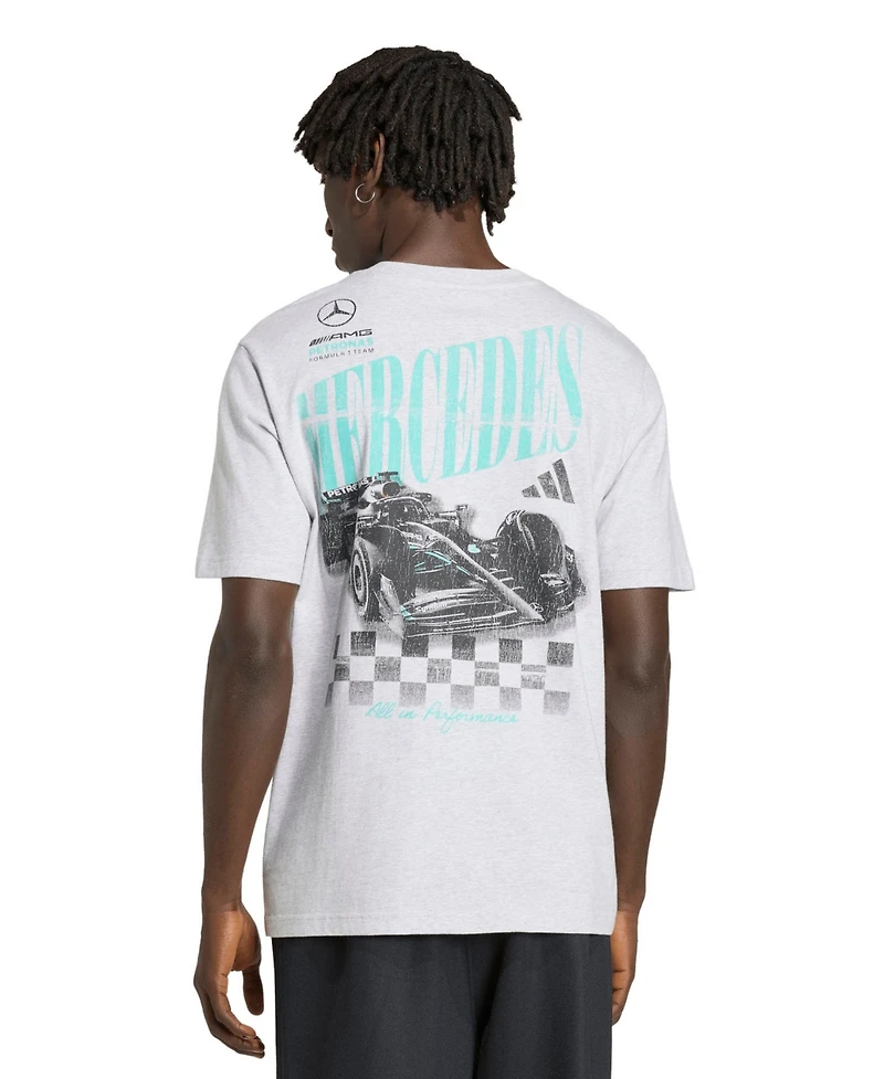 Adidas Men's Heather Gray Mercedes-amg Petronas F1 Team Angled Graphic T-Shirt