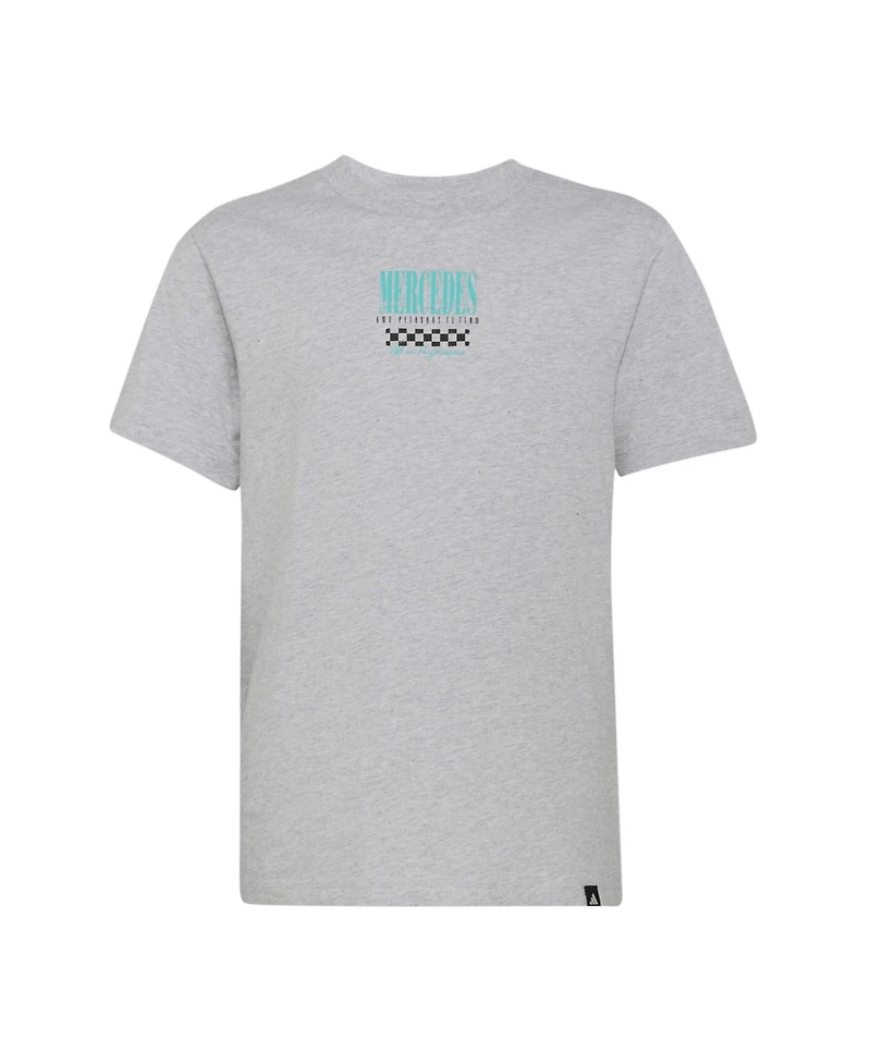 Adidas Big Boys and Girls Heather Gray Mercedes-amg Petronas F1 Team Front Facing Car T-Shirt