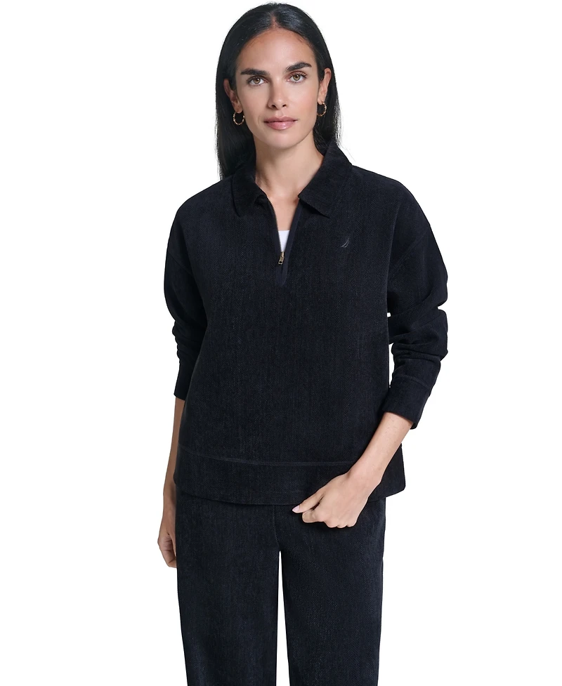 Nautica Women's Herringbone Rib Quarter Zip Pullover