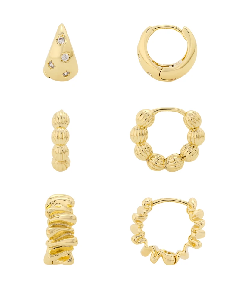 Unwritten Cubic Zirconia Gold-Plated Trio Hoop Earring Set