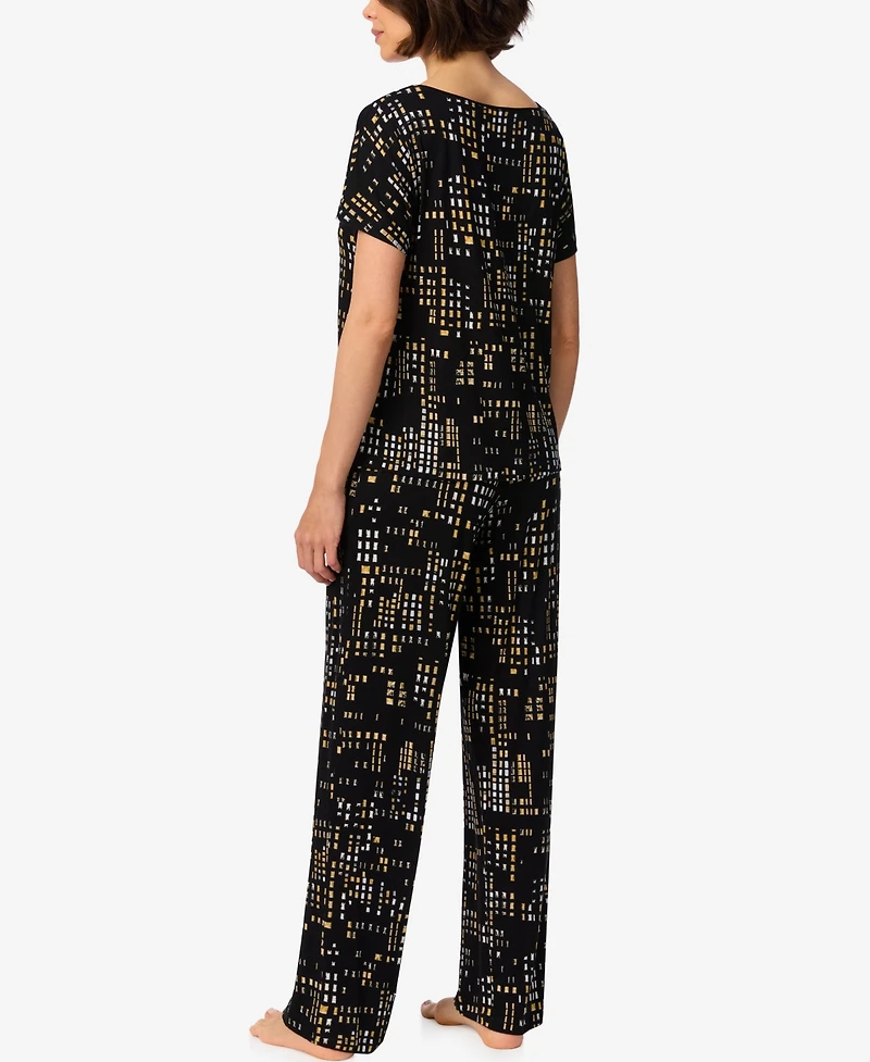 Dkny Women's Short-Sleeve Crewneck Pull-On Top and Pants Pajama Set