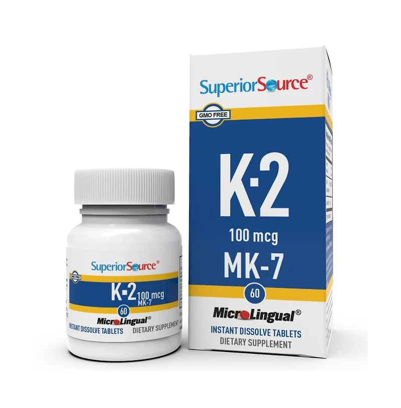 Superior Source Vitamin K2 Mk-7 (Menaquinone-7), 100 mcg, Quick Dissolve MicroLignual Tablets, 60 Count, Healthy Bones and Arteries, Immune and