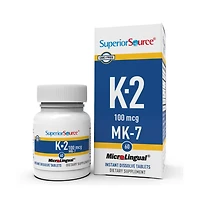 Superior Source Vitamin K2 Mk-7 (Menaquinone-7), 100 mcg, Quick Dissolve MicroLignual Tablets, 60 Count, Healthy Bones and Arteries, Immune and