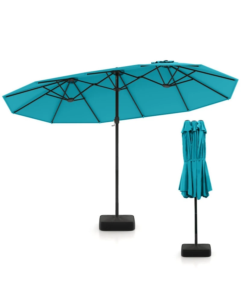 Sugift Double-Sided Twin Patio Umbrella with Crank and Base