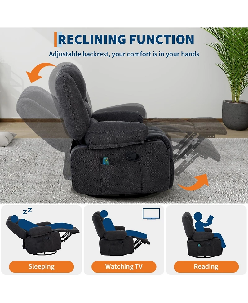 gaomon Oversized massage recliner with vibration and heating,Chenille,manual recline, side pocket,Cup Holders