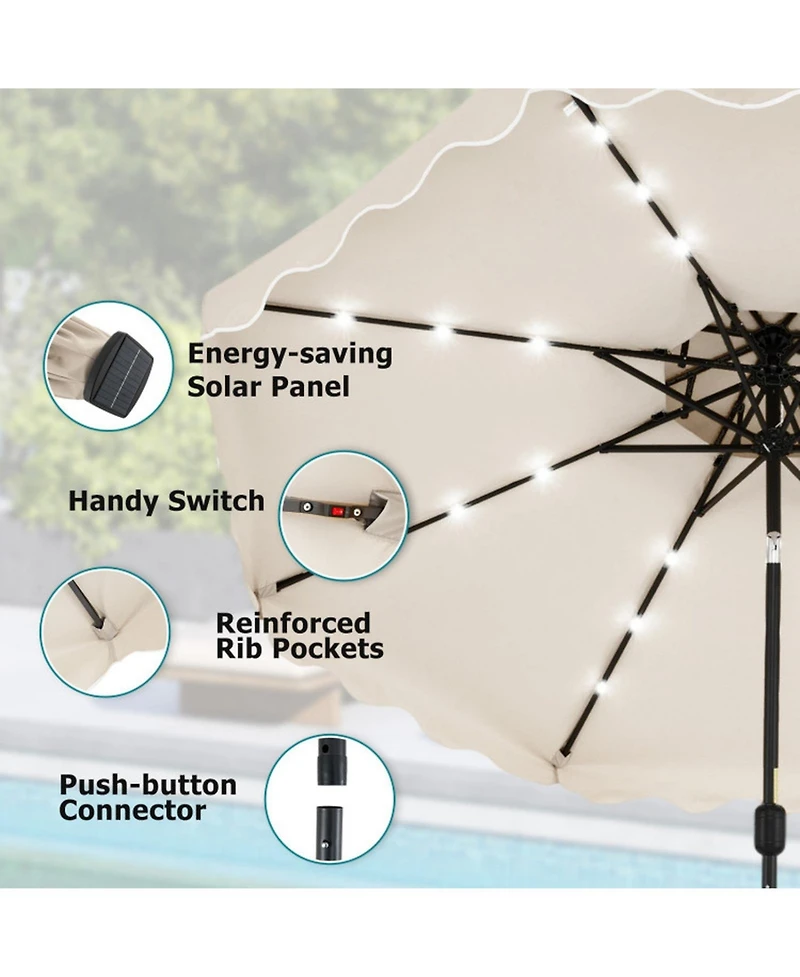 Sugift 10 Feet Solar Led Patio Umbrella for Deck and Pool