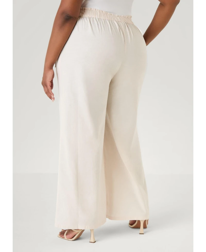 Ashley Stewart Women's Wide-Leg Pull-On Button-Detailed Cotton-Blend Pants