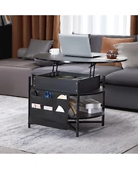 Slickblue Round Lift Top Coffee Table with Pop Up Tabletop and Storage Pockets for Small Spaces