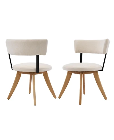 Boyel Living 2-Piece Modern Dining Chairs, Fabric and Rubberwood Base, Ergonomic Curved Back, Set of 2