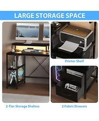 homfan Computer Gaming Desk with File Drawers, 63'' Home Office Power Outlets and Led Light, Printer Space, Monitor Stand, Storage