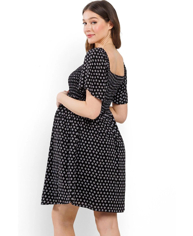 Hello Miz Maternity Square-Neck Flutter-Sleeve Empire-Waist Dress