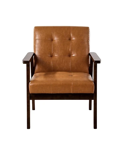Slickblue Pu Leather Upholstered Armchair with Solid Wood Legs for Home Office