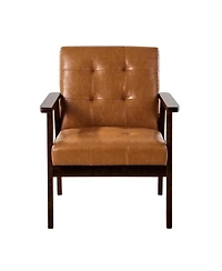 Slickblue Pu Leather Upholstered Armchair with Solid Wood Legs for Home Office