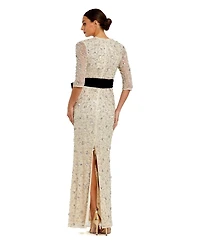 Mac Duggal Women's Embellished Mesh Column Gown with Velvet Bow
