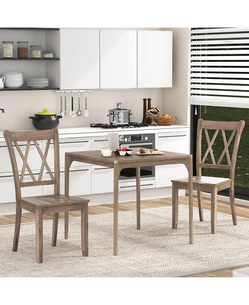 Costway Wooden Dining Chairs Set of 2 with Ergonomic Seat Rubber Wood Frame and High Backrest
