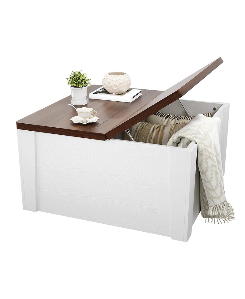 gaomon Farmhouse Square Coffee Table-Turn over-Top Hidden Storage Compartment, Gas Struts, Drawers, Easy-Clean Walnut Wood Grain