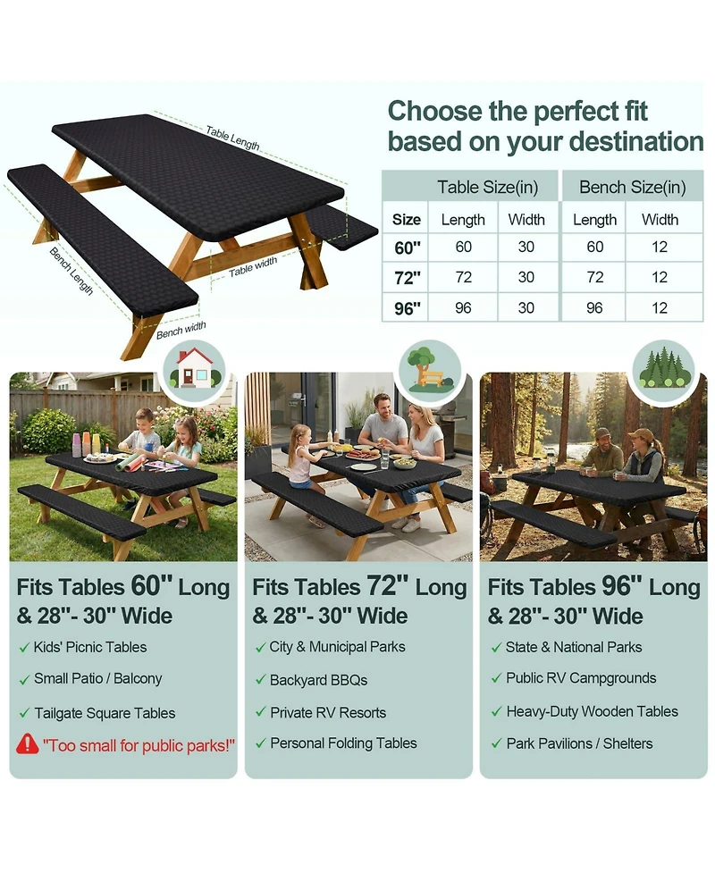 Piscifun Waterproof Windproof Picnic Table and Bench Cover Set with Storage Bag