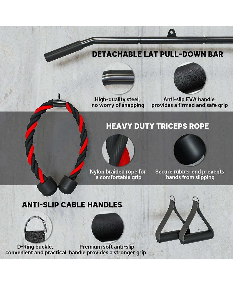 Sevorley Home Gym Pulley Cable System with Lat Pulldown Bar, Dual Silent Pulleys, and Loading Pin