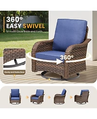 Pocassy 2 Pieces Outdoor Swivel Rocker Chair Set of 2, 360 Degree Rattan Wicker Swivel Chairs Patio Bistro Set