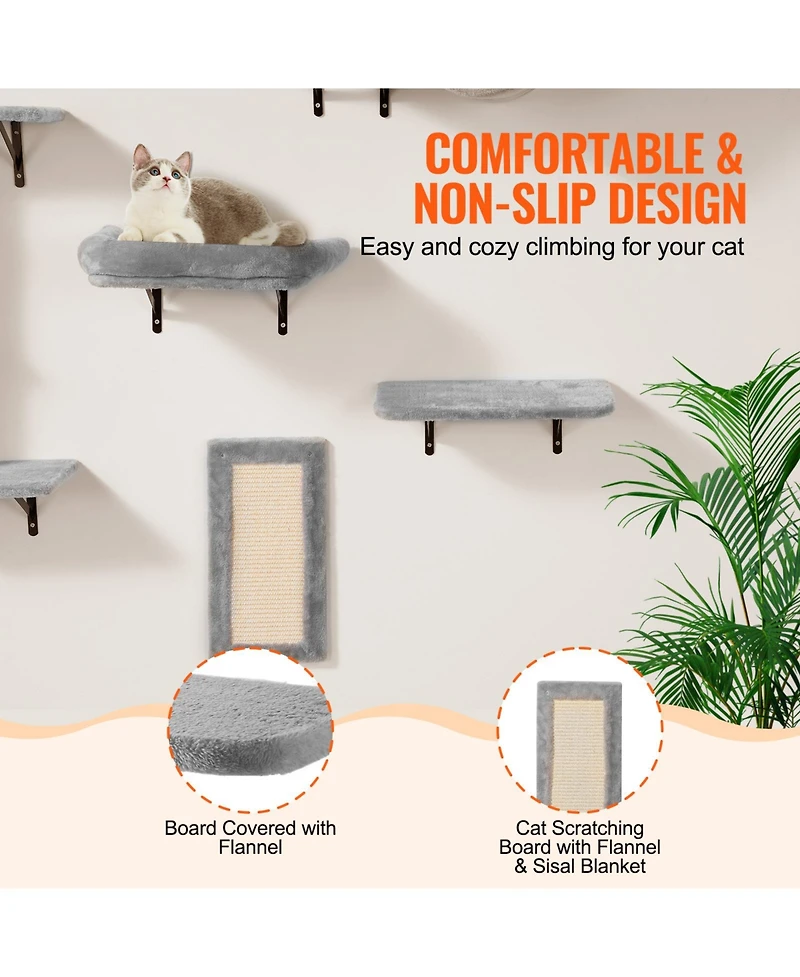 Sugift 6-Piece Wall Mounted Cat Shelves with 2 Jumping Boards Hammock Sofa Cat Tree Cat Grip Up to 40 lbs