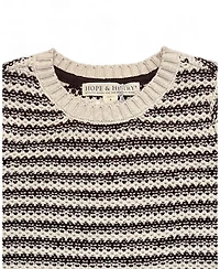 Hope & Henry and Boy's Small to Xlarge Organic Striped Crew Neck Pullover Sweater