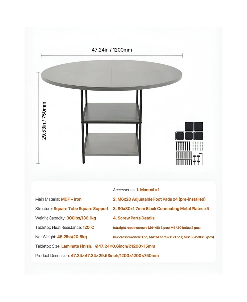 Slickblue Modern Round Dining Table with Storage Shelf and Metal Base
