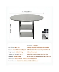 Slickblue Modern Round Dining Table with Storage Shelf and Metal Base