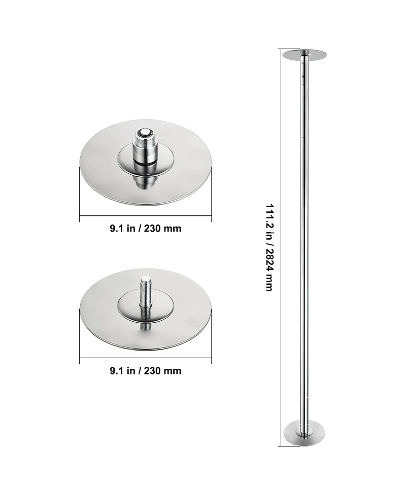 Sugift 45mm 2-in-1 Spinning Static Dancing Pole Kit Portable Removable Adjustable Fitness Pole
