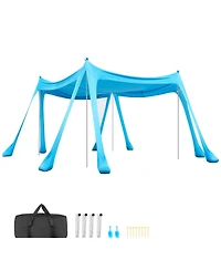 Hongge Family Beach Sun Shelter 10 x 10 feet Lycra Canopy 6.6 feet Tall with Sandbags Stability Poles and Shovels