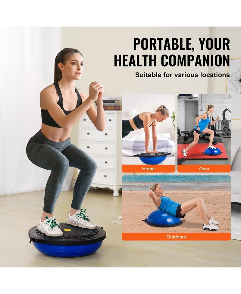 Sugift 26 in Half Exercise Ball Trainer 1500lbs Capacity Stability Ball with Resistance Bands Foot Pump