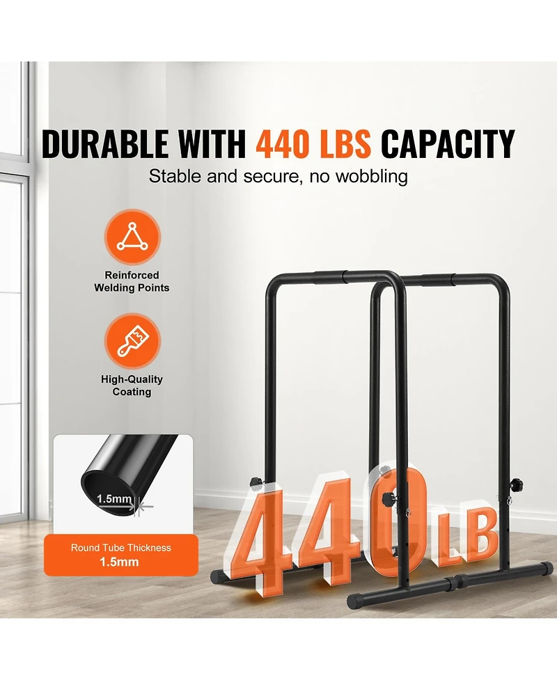 Sugift Heavy Duty Dip Bars 440 lbs Capacity Adjustable Height Parallel Bars for Strength Training
