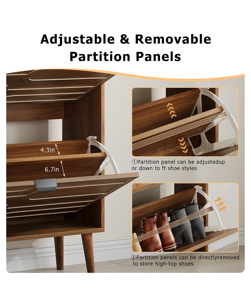 Boyel Living 31.5-Inch Medieval Modern Shoe Storage Cabinet, Freestanding Farmhouse Entryway Organizer with 2 Flip Drawers and Solid Wood Legs