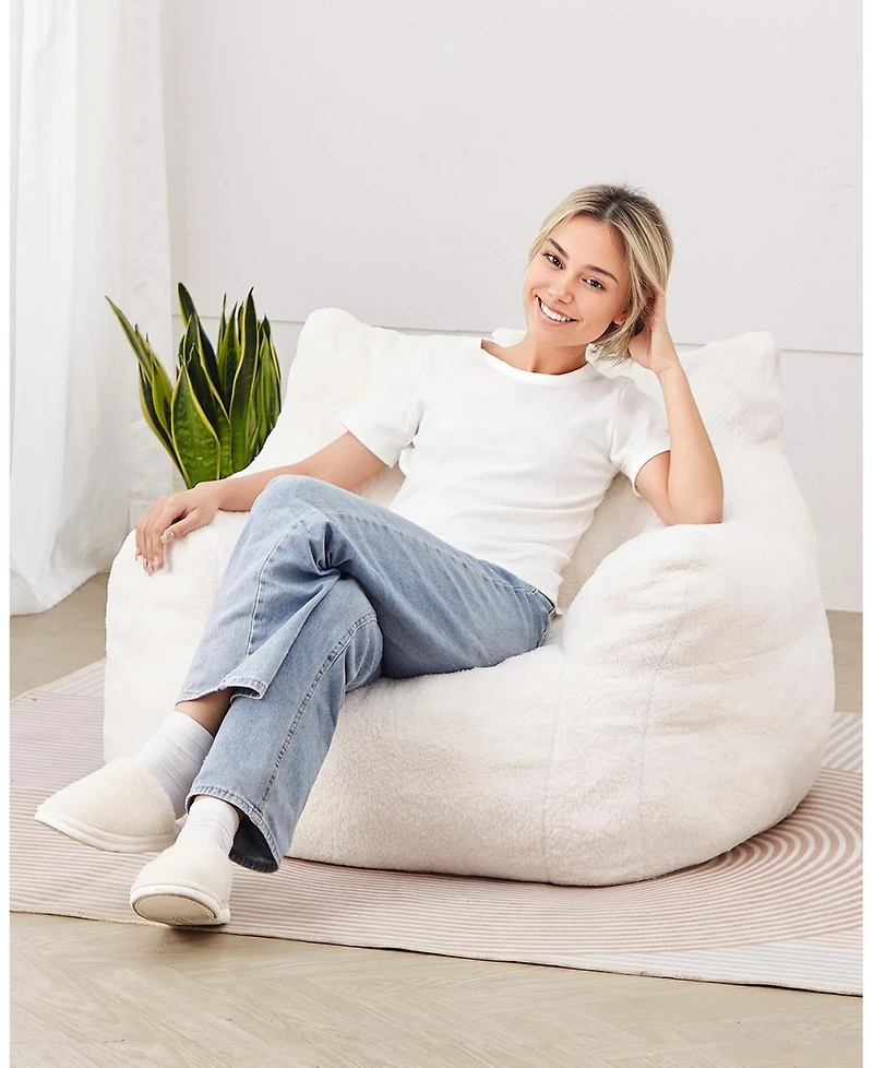 Sugift 3 Feet Bean Bag Chair with Soft Armrests Storage Pocket 25D Memory Foam Teddy Velvet Cover