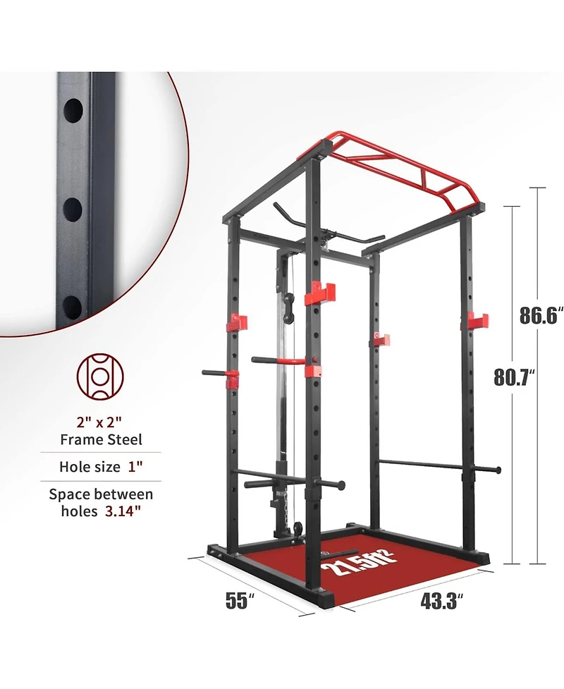 Sevorley Home Gym Power Cage Set with Lat Pulldown 210 lb Bumper Plates Bench Barbell and Cable Attachments