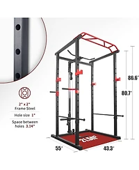 Sevorley Home Gym Power Cage Set with Lat Pulldown 210 lb Bumper Plates Bench Barbell and Cable Attachments