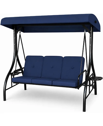 gaomon 3-Seat Outdoor Patio Swing Chair with Canopy and Cushions, Heavy-Duty Steel Frame