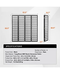 Slickblue Wood Folding Privacy Room Divider Screen 4 Panel Partition for Indoor Home Office Decor