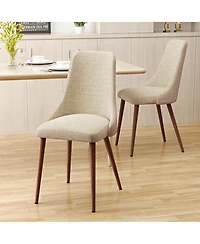 Flynama Set of 2 Polyester Fabric Wood Frame Iron Tapered Legs Armless Dining Chairs